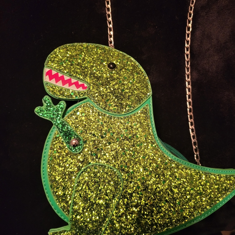 Green T-rex dinosaur purse
